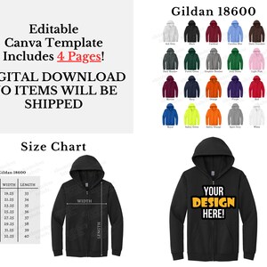 Editable Gildan 18600 Color Chart & Size Chart, Canva Template, G186 ...