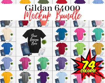 Gildan 64000 Mockup Bundle, All 74 Colors High Resolution, T-shirt Mockups G640