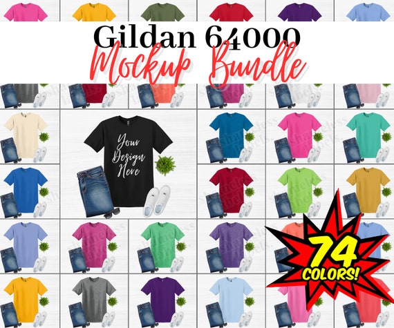 Gildan 64000 Mockup Bundle, All 74 Colors High Resolution, T-shirt Mockups G640