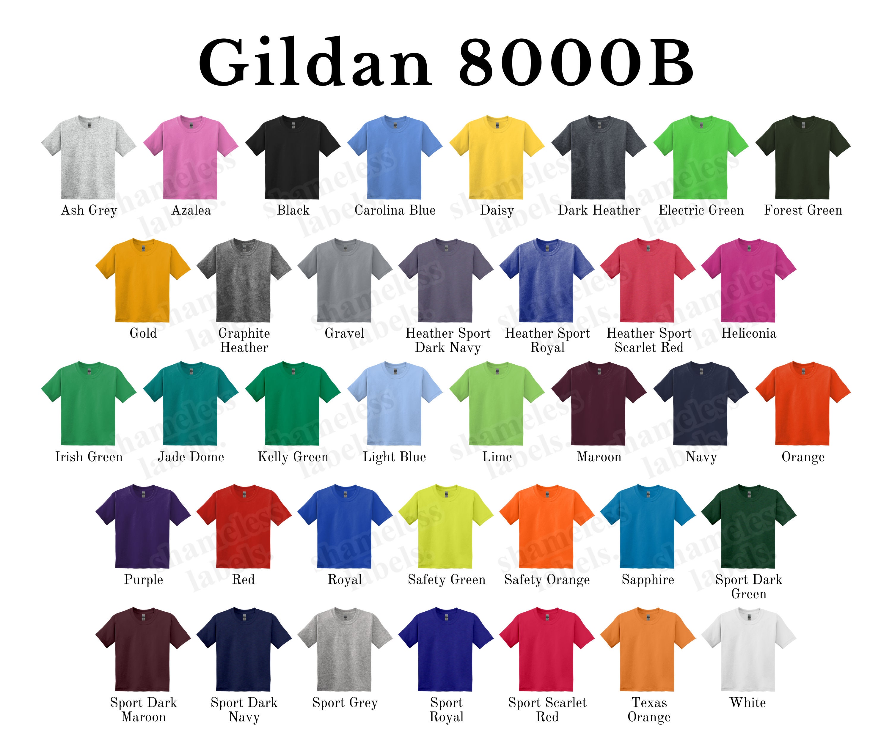 Editable Gildan 8000B Color Chart & Size Chart, Canva Template, G800B ...
