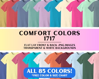 Comfort Colors 1717 fram- och baksida PNG-mockuppaket, T-shirtpaket med alla 2024 färger, 1717 tomma platta mockups