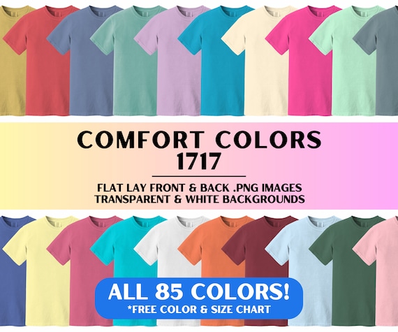 Comfort Colors 1717 Front Back PNG Mockup Bundle, ALL 2024 Colors Tshirt Bundle Mock Up, 1717 Blank Flat Lay Mockups