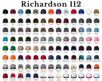 Editable Richardson 112 Color Chart Size Chart, Hat Canva