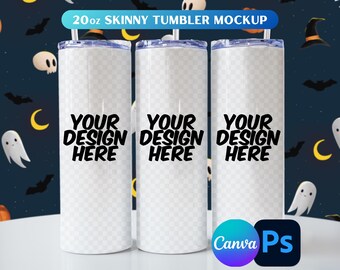 Halloween-mockup för tumbler: 20oz smal tumbler, mall för Photoshop och Canva