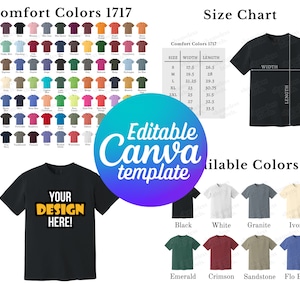 Editable Comfort Colors 1717 Color Chart & Size Chart, Canva Template, C1717 Color Chart Template, 1717 Size Chart, Mockup Bundle