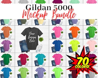 Gildan 5000 Mockup Bundle, Alle 70 Farben Hohe Auflösung, T-Shirt Mockups G500