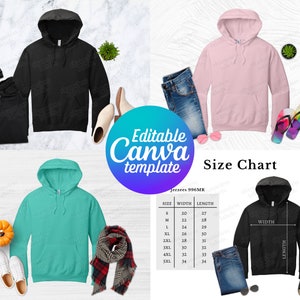 Editable Jerzees 996 Mockup, Canva Template, 996MR Mockup Template, 996 Size Chart, Jerzees Mockup Bundle