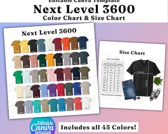 nächstes Level 3600 Farb- & Größentabelle, EDITIERBARE Canva-Vorlage, 3600 Farbkarte, 3600 Größentabelle