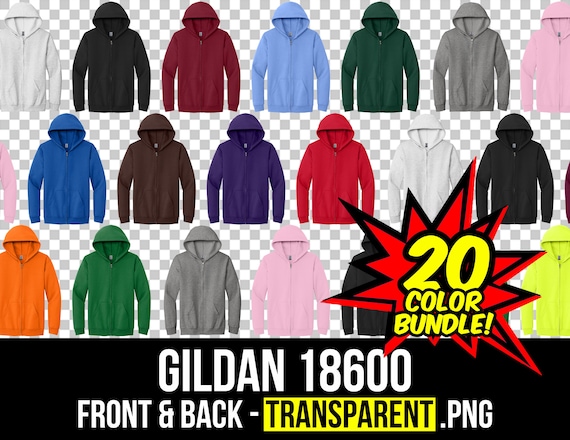 Gildan 18600 Zip Hoodie Mockup Bundle, Front & Back (Digital Download)