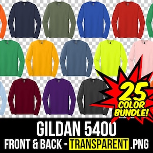 Gildan 5400 Front and Back Mockup Bundle, Long Sleeve T Shirt Mockup, G540 Transparent, Front and Back 5400, Mock Up Bundle G540