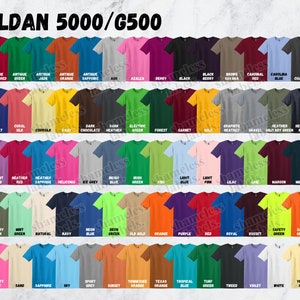 Editable Gildan 5000 Color Chart & Size Chart, Canva Template, G500 ...
