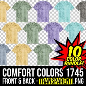 Comfort Colors 1745 Front and Back Mockup Bundle, Color Blast T Shirt Mockup PNG, C1745 Transparent, Front and Back 1745, Mock Up Bundle