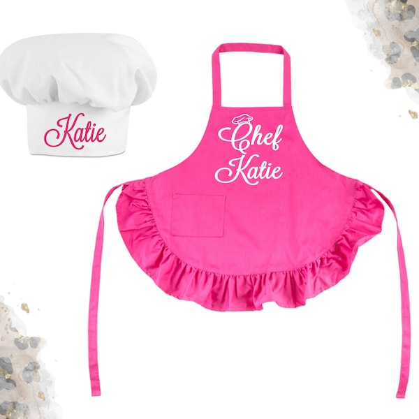 Youth Chef Ruffled Apron and Chef Hat / Chef Birthday Party / Cooking Class / Chef Apron / Youth Chef Apron / Youth Chef Hat