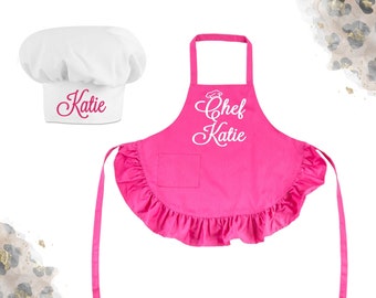 Youth Chef Ruffled Apron and Chef Hat / Chef Birthday Party / Cooking Class / Chef Apron / Youth Chef Apron / Youth Chef Hat