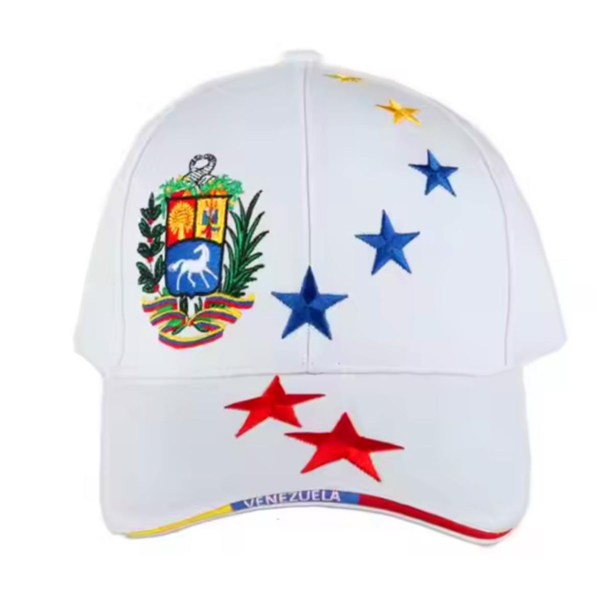 Discover Venezuela 7-Star Embroidered Baseball Cap, White, Blue, Black