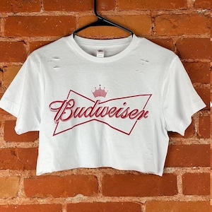 Budweiser Beer Distressed Country Western Nashville Texas Festival Cowgirl Graphic Tee Crop Top Cropped T-Shirt