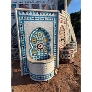 Moroccan Berber Mosaic Premium water Fountain, Customized Artisanal Handmade Zelije wal Fountain, Classic Traditional Ceramic Floor Fountain