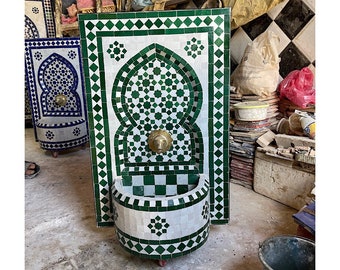 Moroccan Authentic Ceramic Tile Fountain, Unique Mosaic Luxurious Zellije Tile Fountain, Traditional Garden or Indoor Water Fountain