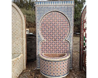 Luxurious Moroccan unique Ceramic Garden Fountain, Berber Mosaic Handcraft Zelije Tile Fountain, Traditional Garden or Indor Water Fountain