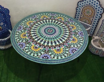 Moroccan Berber Ceramic Multicolor Custom Table, Mosaic Crafted Luxurious Zelij Table, Mountain Home Decor Natural Garden Indoor Furniture