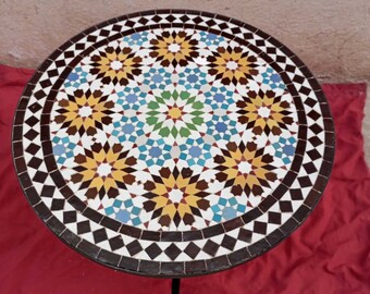 Moroccan Berber Ceramic Multicolor Custom Table, Mosaic Crafted Luxurious Zelij Table, Mountain Home Decor Natural Garden Indoor Furniture