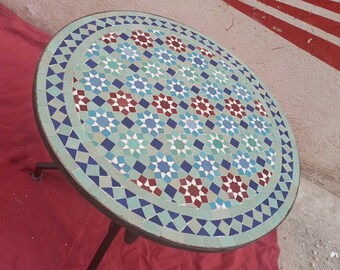 Custom Moroccan Ceramic handcraft Round Table, Traditional Home Decor Luxury Zelj Architechture unique Atlas Bohemian Outdoor Garden Table