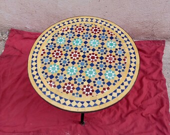 Moroccan Customized Mosaic Handmade Round Table, Atlas Mountain Boujaad Indoor Home Decor Table, Artisanal Premium Multicolor Floor Table