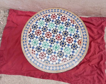 Moroccan Luxurious Mosaic Handcraft Garden Table, Atlas Mountain Indoor Home Decor Round Furniture, Authentic Berber Customized Zellij Table