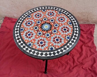 Moroccan Beni Ourain Mosaic Round Table,Atlas Mountain Azilal Outdoor Home Decor Supply, Custom Handcraft Premium white Zelij Table