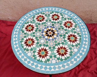 Amazing Moroccan Ceramic handcraft Mosaic Round Table, Customized Berber Traditional Premium Zelij Table, Home Natural Garden Indoor Table