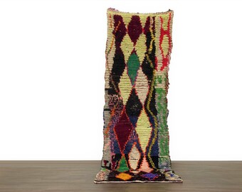 Marokkanischer Azilal echtes Lamm 100% Flauschiger Läufer, 2x9 ft Exklusiver handgeknüpfter ElfenbeinFlor Home Carpet, Beni ourain Entryway Kilim Jute Rug