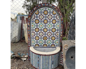 Moroccan Authentic Ceramic Tile Fountain, Unique Mosaic Luxurious Zellije Tile Fountain, Traditional Garden or Indoor Water Fountain