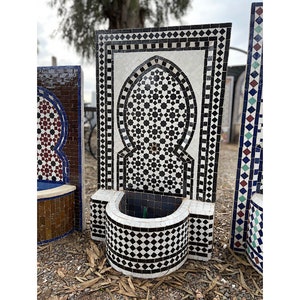 Moroccan Bohemian Ceramic Handcraft Decor Fountain, Atlas Beni Ourain Mosaic Indoor Garden Fountain, Traditional water Tile Floor Fountain