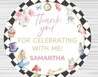 PRINTED alice in wonderland thank you stickers-tea party sticker-Personalized birthday Gift Labels-treat stickers-gift stickers