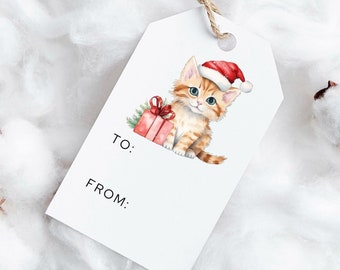 PRINTED Christmas cat gift tags-gift tags-printed tags-christmas tags-christmas gift tags-christmas hanging tags-reindeer tag