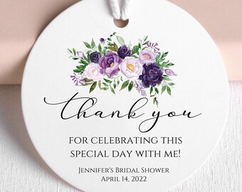 PRINTED purple flower thank you tags-floral bridal shower favor tag