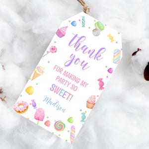 PRINTED sweet candy thank you tags-birthday favor tags-candy land theme favor tags