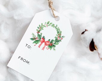 PRINTED Christmas wreath gift tags-gift tags-printed tags-christmas tags-christmas gift tags-christmas hanging tags-reindeer tag