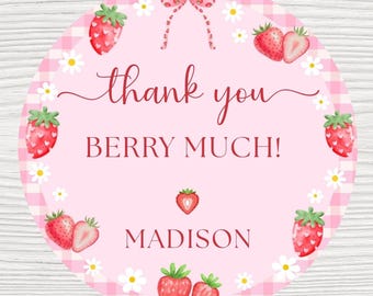 PRINTED strawberry birthday thank you stickers