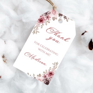 PRINTED favor tags-gift tags-printed tags-bridal shower tags-floral gift tags- shower tags-pink flower bridal tags