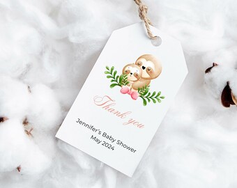 PRINTED sloth thank you tags-birthday favor tags-baby shower-baptism gift tag