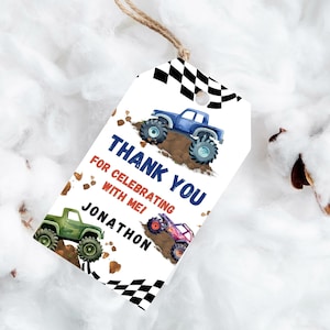 PRINTED monster truck thank you tags-birthday gift tag-printed tags-monster truck birthday tags-birthday gift tags-truck thank you tag