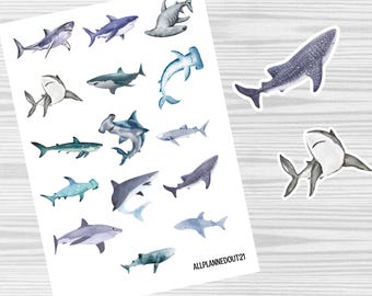 Shark Sticker Sheet, Glossy Vinyl Decals for Planners
