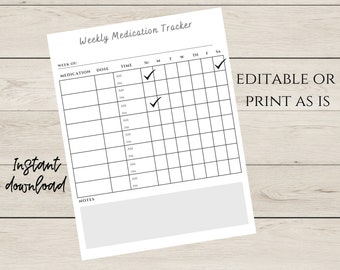 Medication tracker-medication log-medicine template-printable tracker-medication schedule