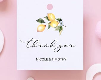 PRINTED lemon thank you tags-bridal shower lemon favor tags-lemon theme printed tags