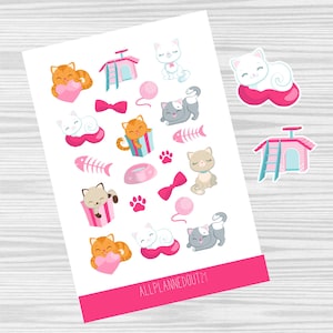 Cat sticker sheet-planner stickers-kitty stickers-cat stickers-vinyl sticker sheet-journaling-scrapbooking-