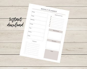 Weekly planner printable-weekly planner page-weekly planner digital-weekly planner-weekly daily planner-weekly planner printable