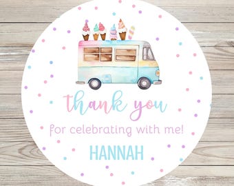 PRINTED ice cream thank you stickers-sweet dessert sticker-Personalized birthday Gift Labels-treat stickers-gift stickers