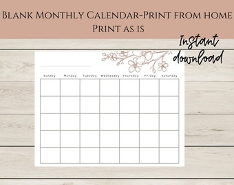 Monthly calendar printable-blank calendar-monthly planner-individual month planner-planner printable digital