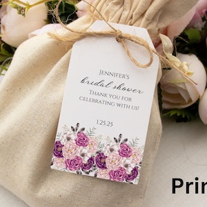 PRINTED gift tags-gift tags-printed tags-bridal shower tags-floral gift tags- shower tags-purple flowers bridal tags-hanging tags